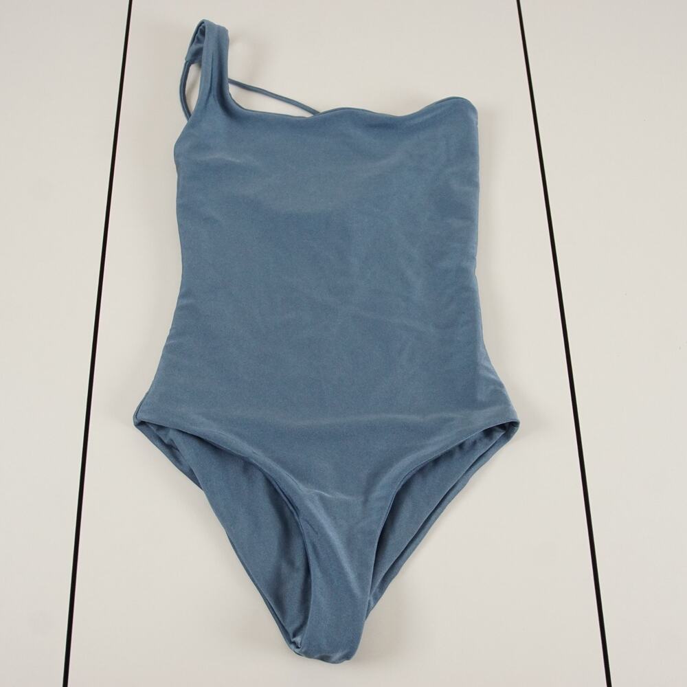 Jade Swim Apex One Piece Blue Sheen One Shoulder Swimsuit Womens Sz XS